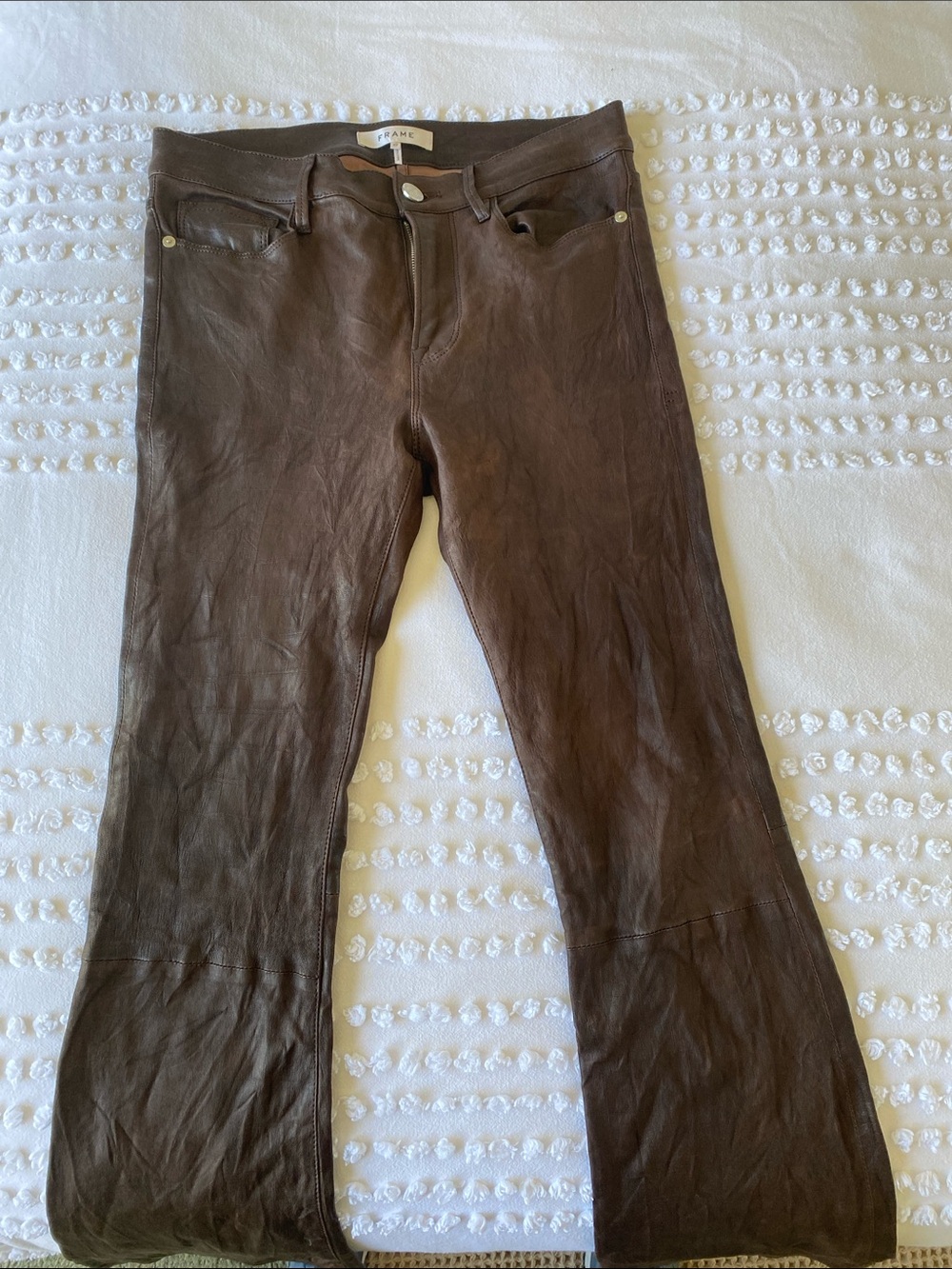 FRAME Denim Brown Leather Boot Cut Pants